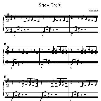 Snow Train Sheet Music and Sound Files for Piano Students